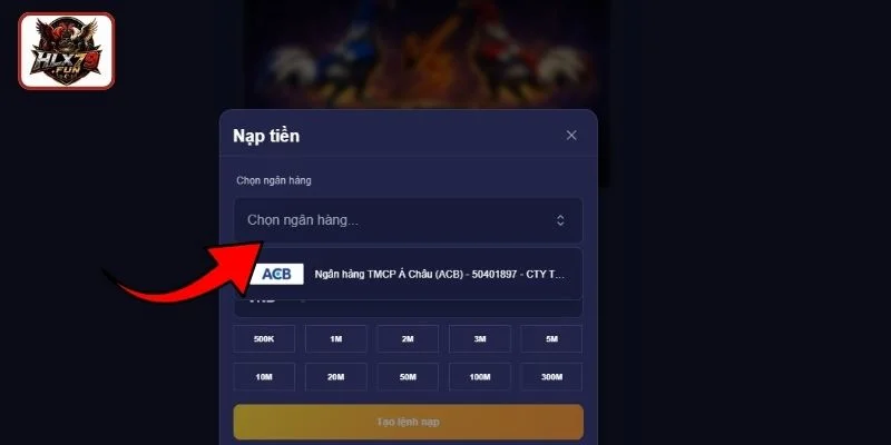 Chọn ngân hàng bạn muốn nạp tiền HLX79