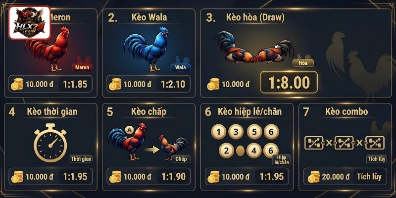Hệ thống kèo đa dạng tại sảnh đá gà HLX79